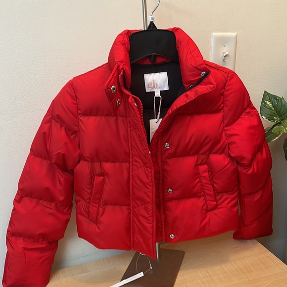GB Girls Red Puffer Stand Collar Zip & Snap Placket Jacket - Picture 1 of 8